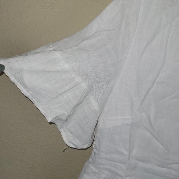 Fancyinn Dress Womens XS White V-Neck Ruffle Pockets Bell Sleeve Tiered Mini NWT - Picture 5 of 16